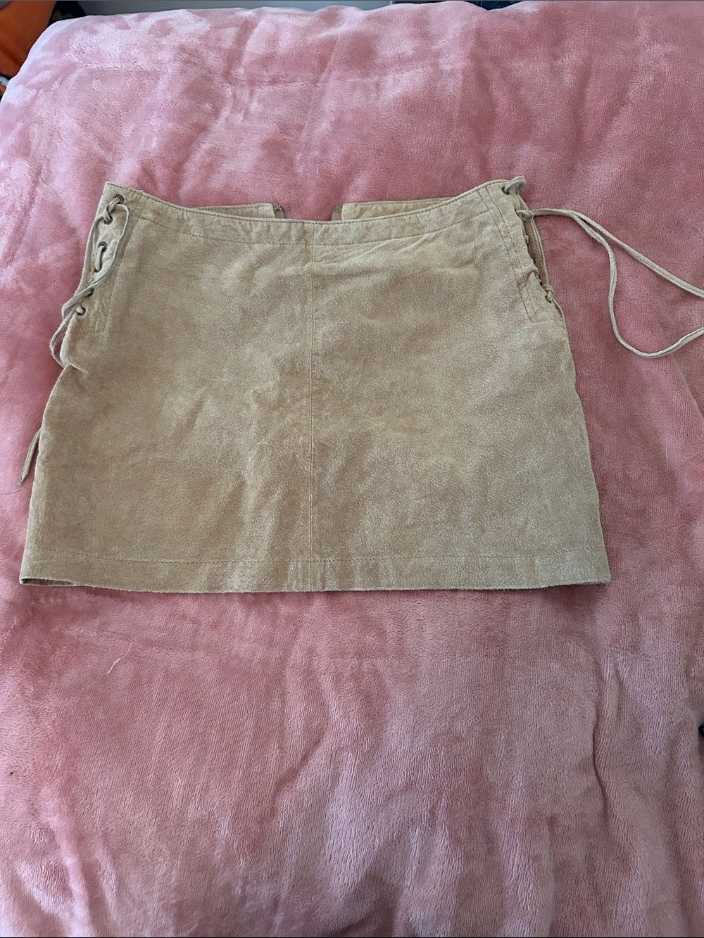 Classic Tan Corduroy Mini Skirt with Side Lace-Up